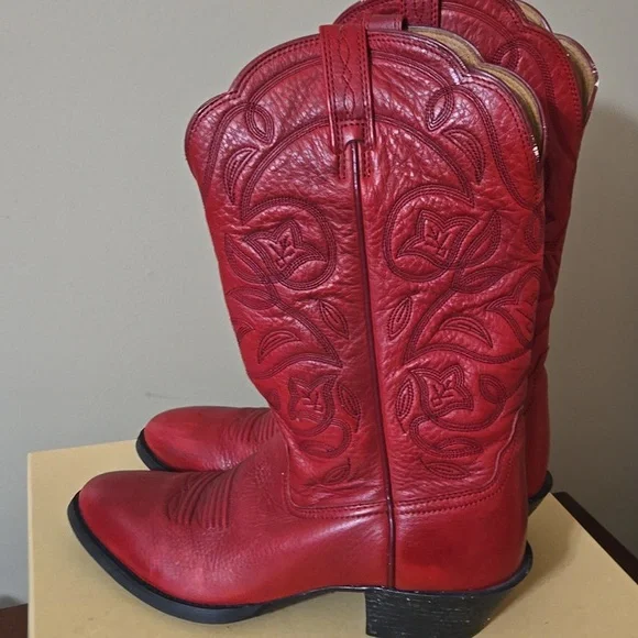 Ariat Heritage Western Boots Womens Size 7 B Red Leather Floral R-Toe 15761 - Picture 3 of 11